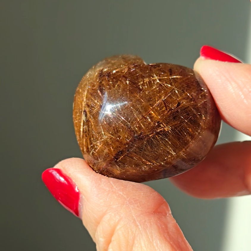 Golden flower rutiles in smoky quartz heart - RT687