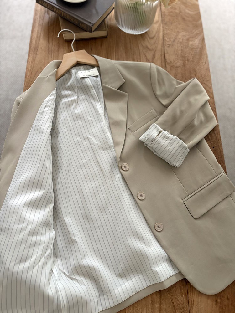 Margot Blazer with Striped Cuffs (Beige)