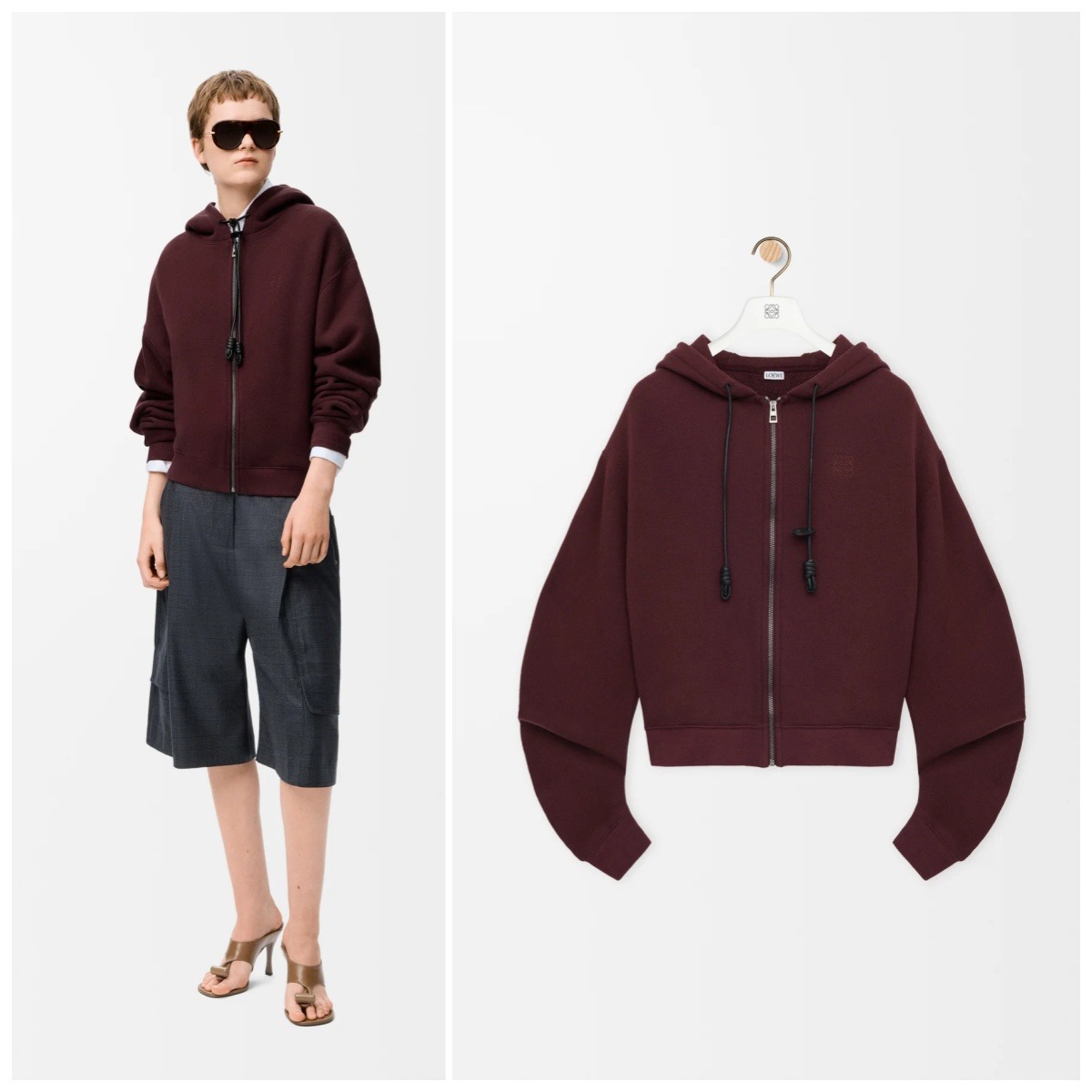 【頂級原單】LOEWE 皮質抽繩連帽拉鍊外套