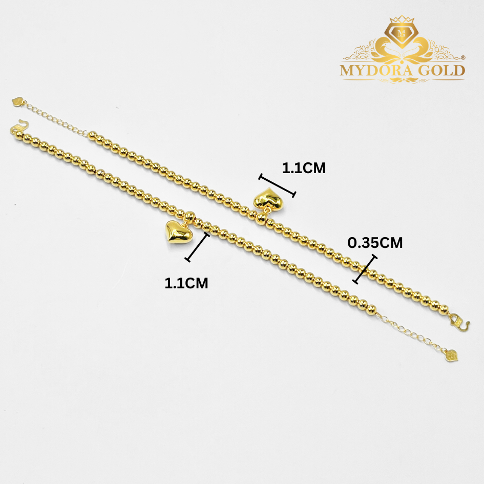 MYDORA Rantai Tangan Boba Gantung Love Licin l EMAS 916/22K