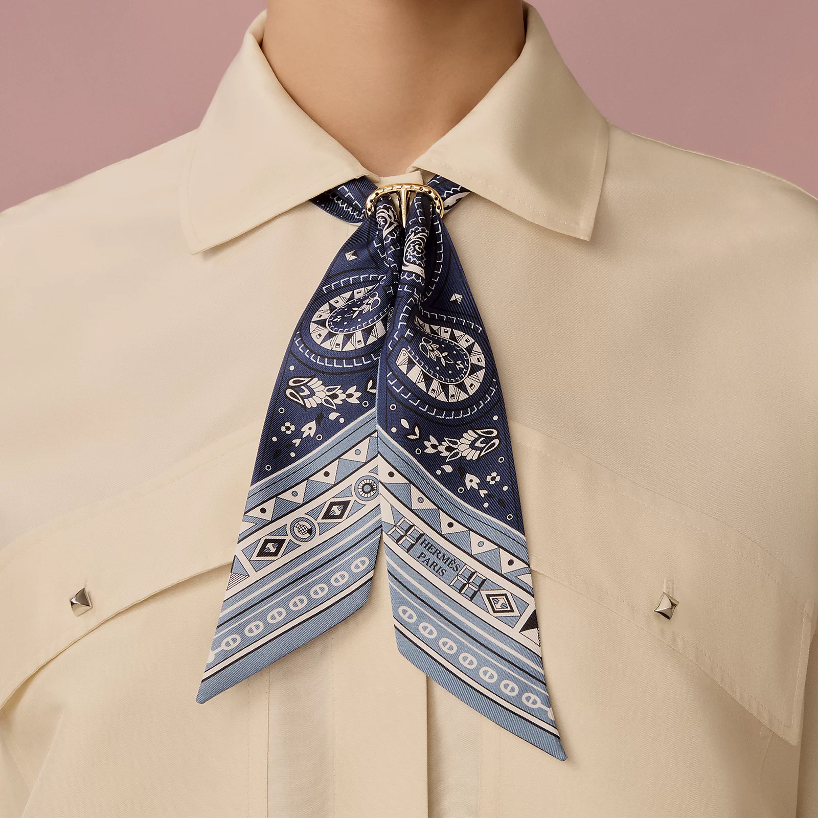 Hermes 全新🆕 Mini Chaine d'Ancre Perforee 鍍淡金絲巾扣