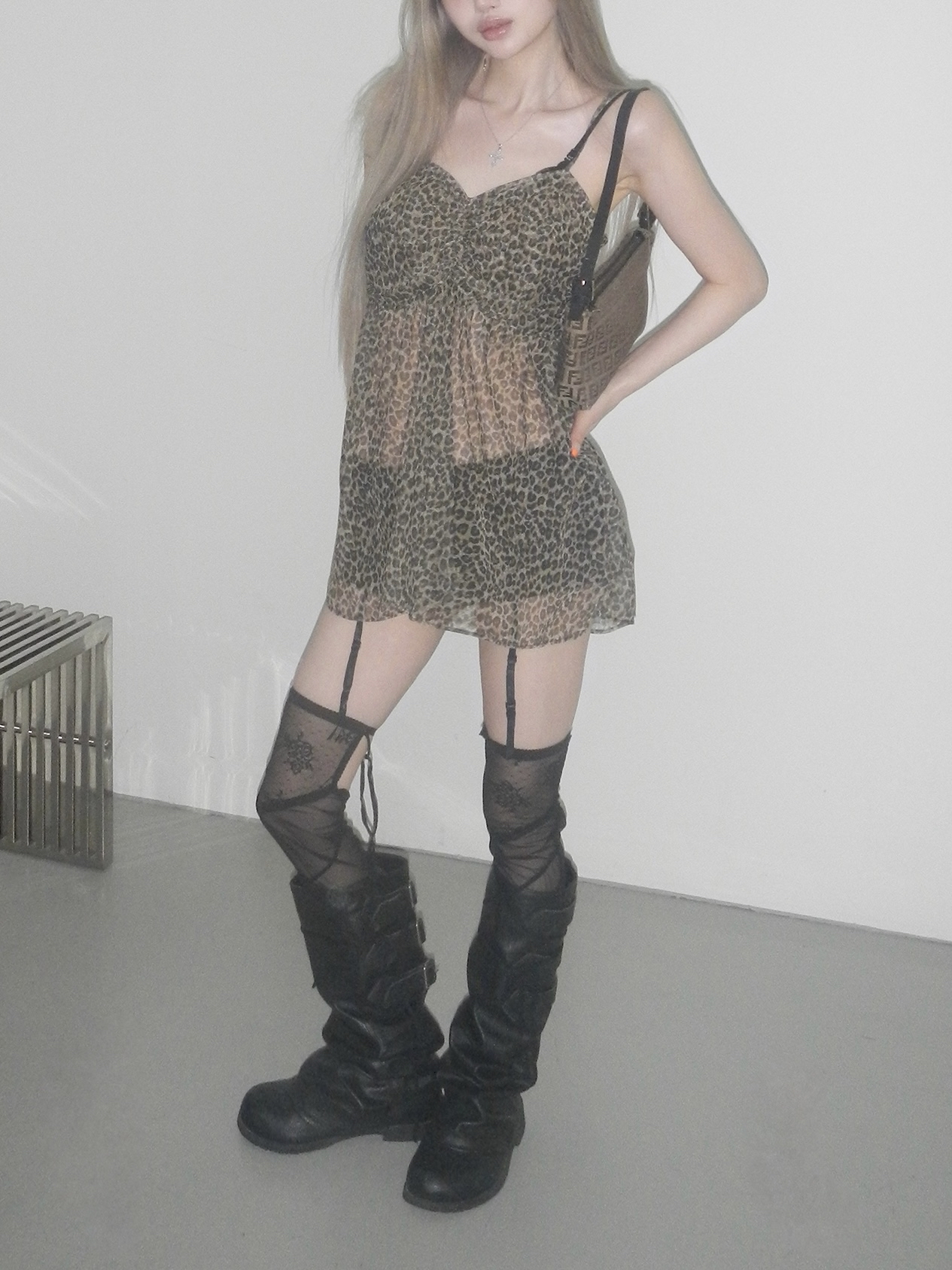 Leopard Mesh Cami Dress