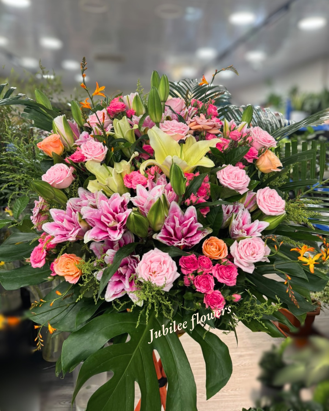 🎉【開張花籃】紫粉繡球紅玫瑰紫菊高級開業賀籃