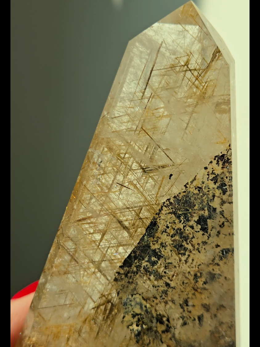 Sagenite golden lattice rutilated quartz point - RT1472