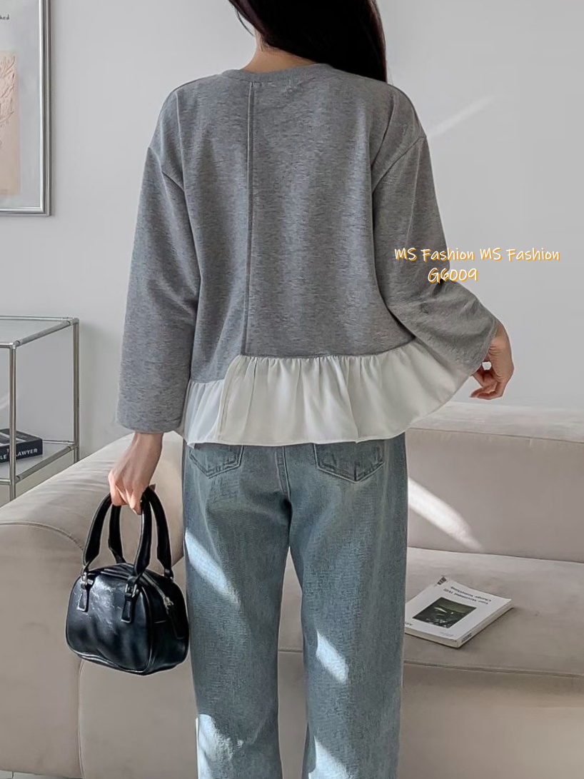 G6009 韓國🇰🇷拼色ruffle衫腳top