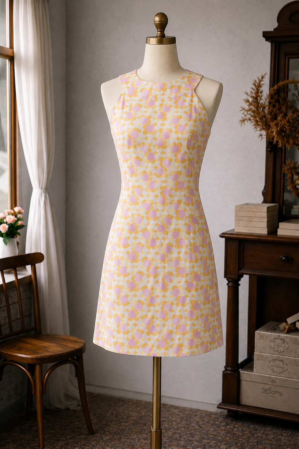(Ready-Made- Last S & M) 100% Organic Cotton 60s Style Sabrina Dress (FM173)