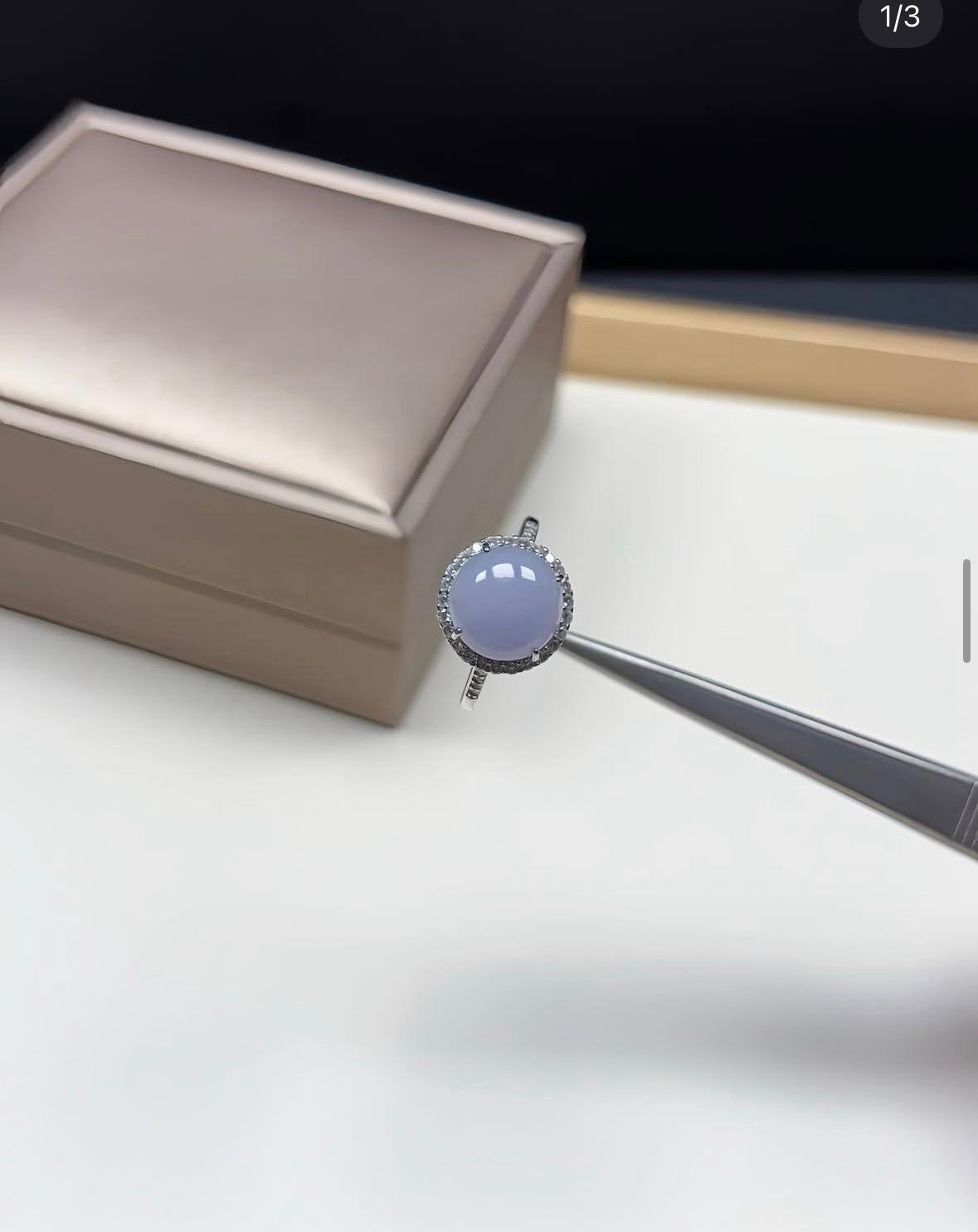 冰紫翡翠蛋面純銀戒指