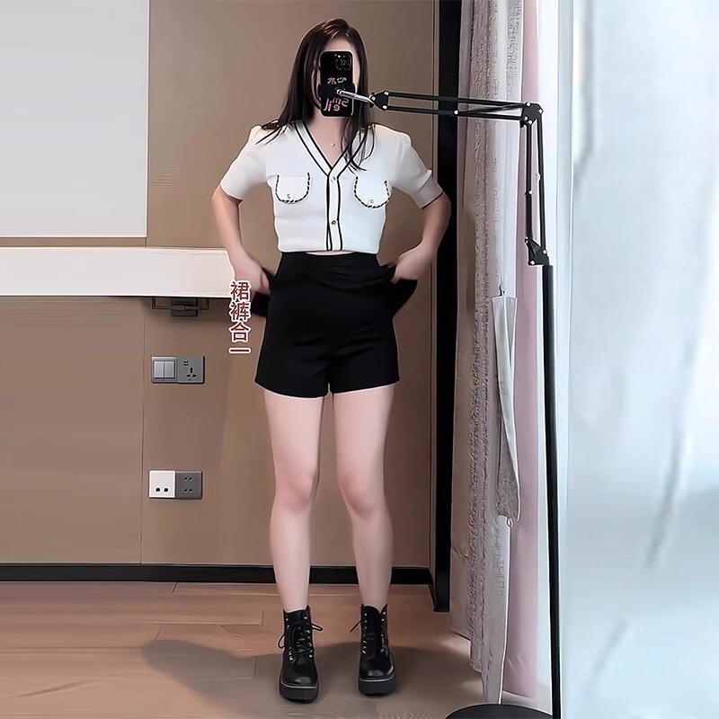 B250(13691) 韩版爆款高腰显瘦遮肉前开角黑短裙 