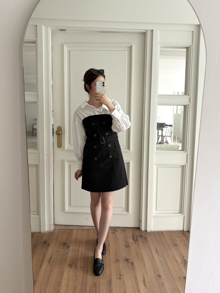 Belted Short Trench Dress (Black)