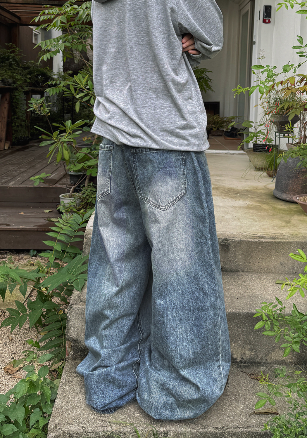 Vintage Wash Wide Denim Pants(Unisex)