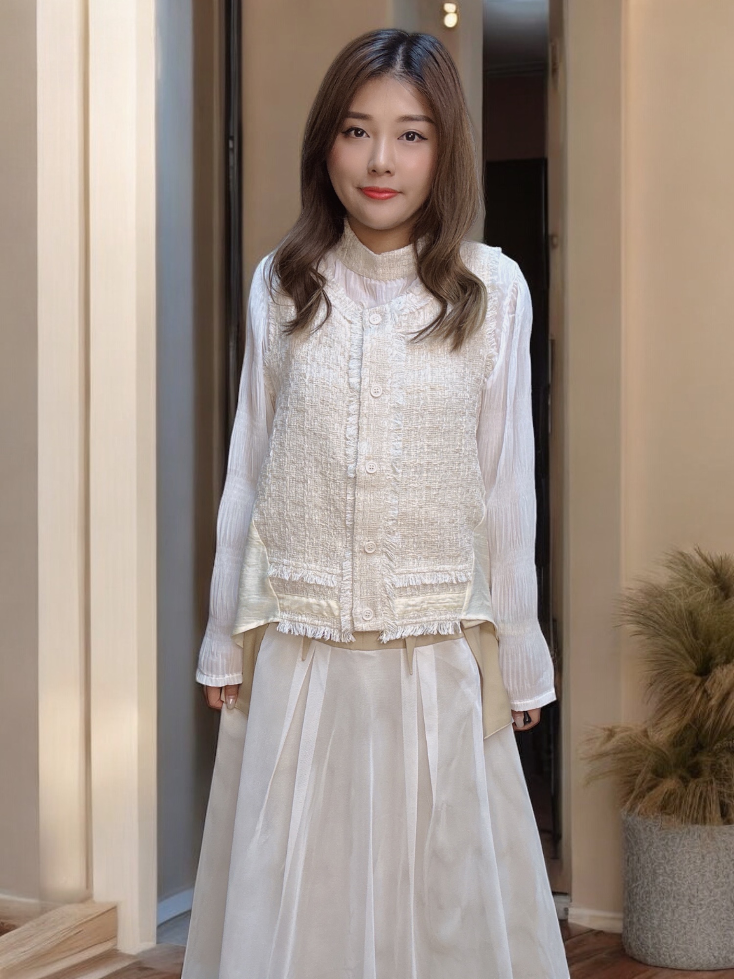 103463 BS432 獨家款 小香風可分拆兩件雪紡top加背心外套set 