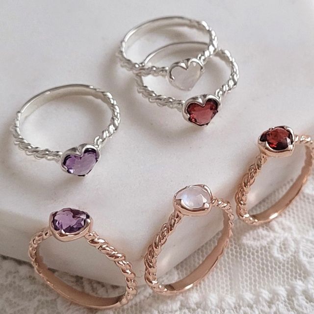 預購 | 🇰🇷9R LOVELY HEART BIRTHSTONE RING R294 3款2色入 | elenaelinaxx