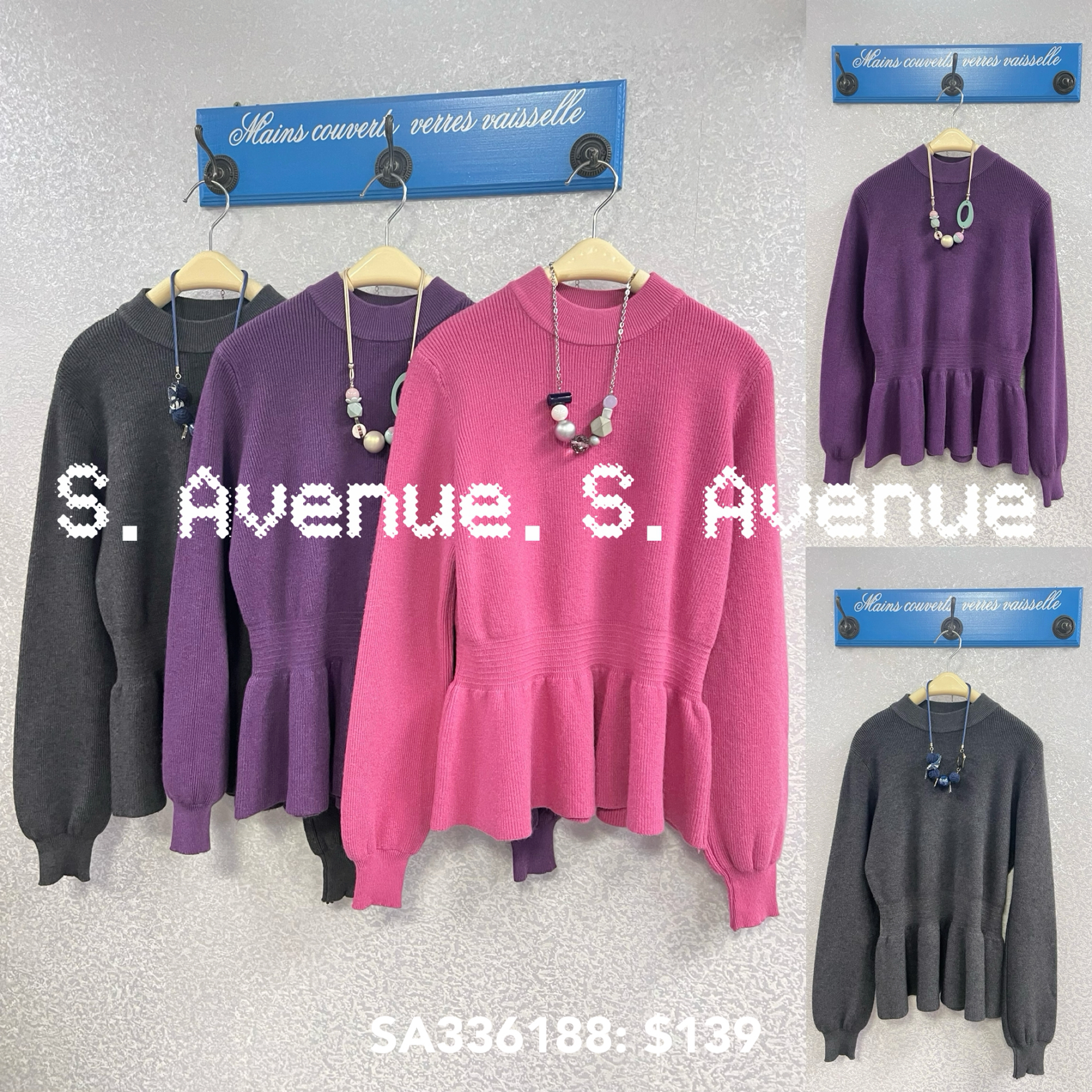 SA336188: 長袖小企領腰橡根魚尾top