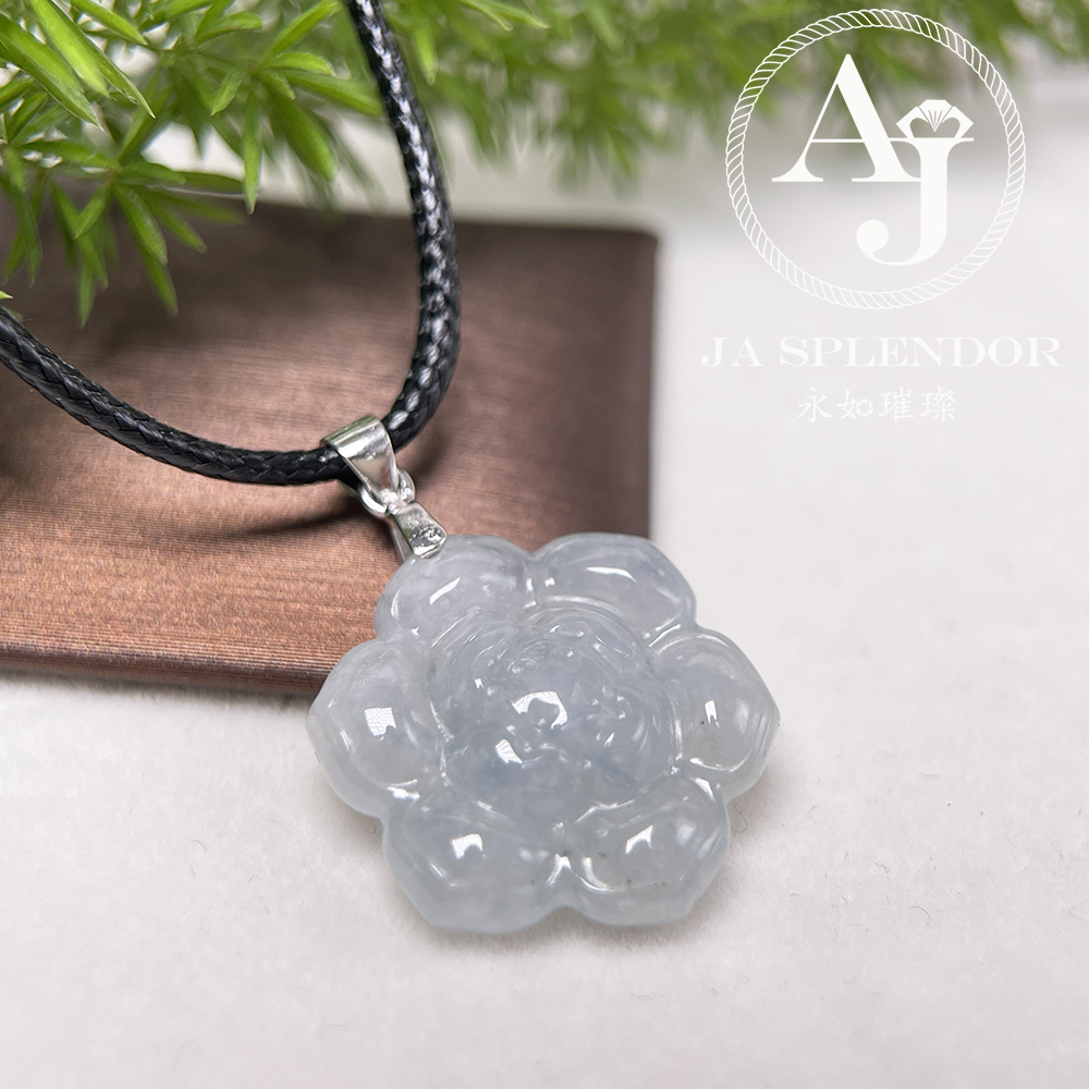 JN-851 天然翡翠A玉-冰糯花開富貴純銀吊墜
