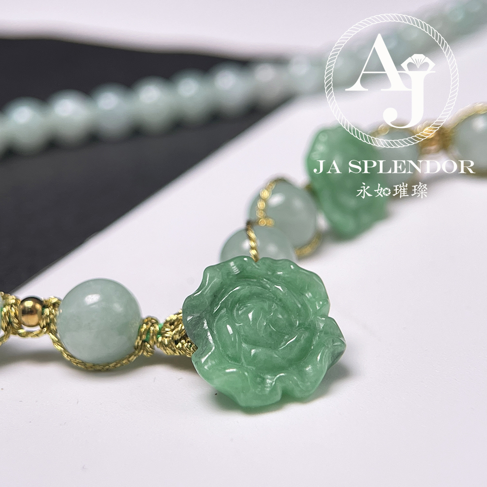 JN-2742,45,46 ,651 天然翡翠A玉-花開富貴立體雕花項鏈
