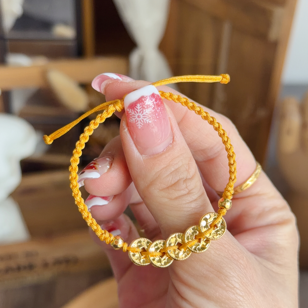 999硬金五帝幣襯手繩