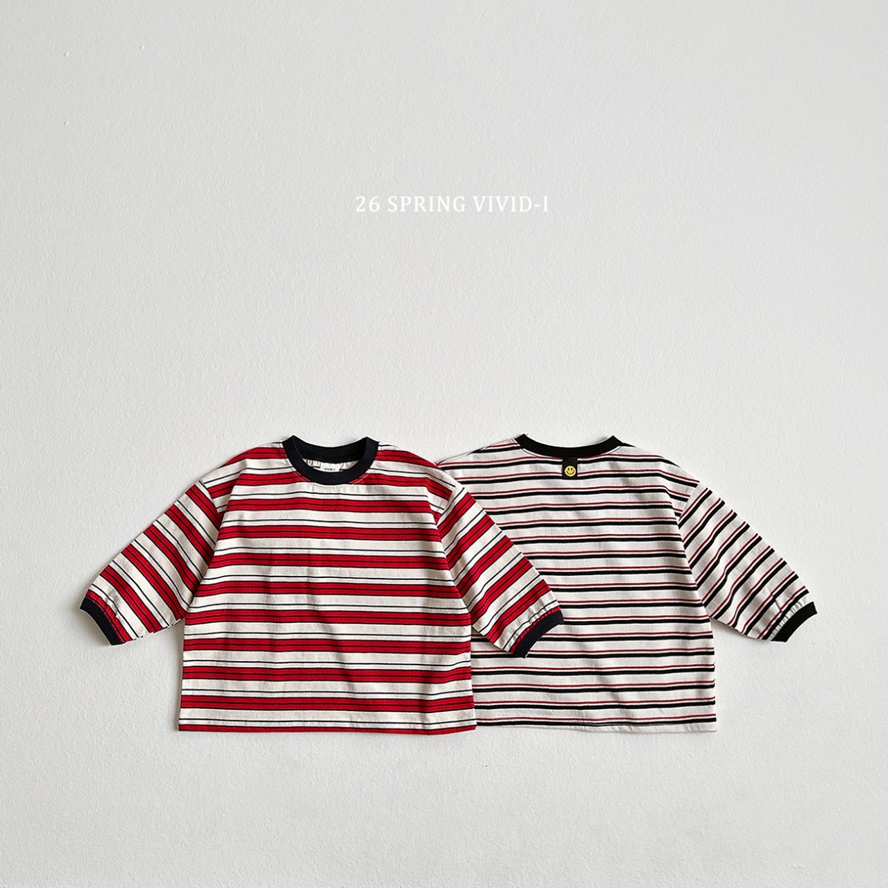 🌸預訂 韓國直送🌸🇰🇷VIVIDI兩色微笑標籤條紋寬鬆長袖上衣