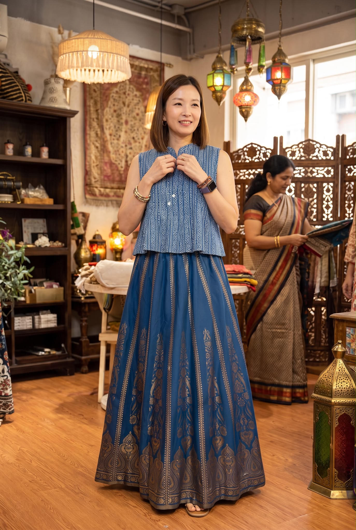 2876 JP Pleated Chest Blue Top