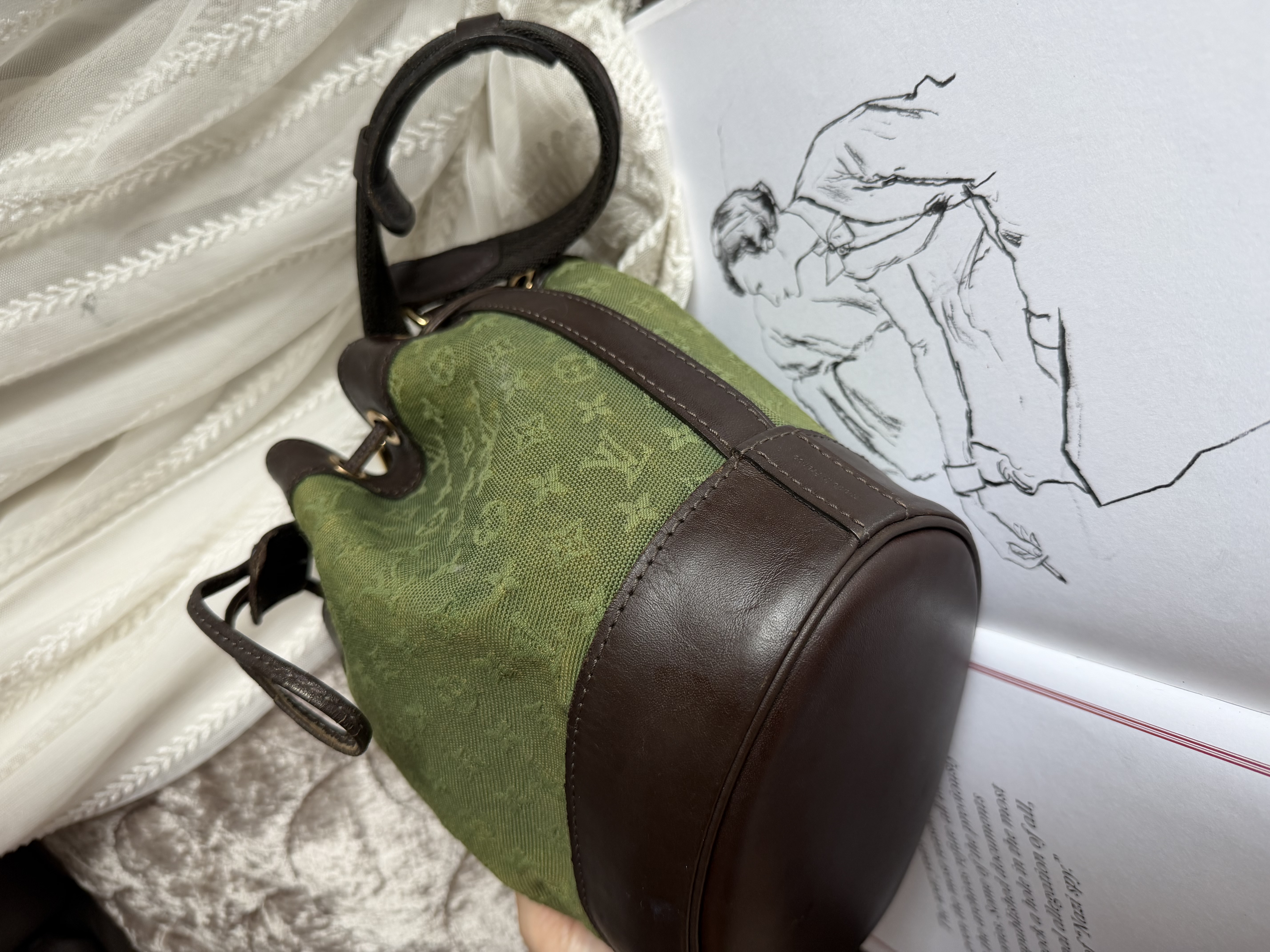 Louis Vuitton Monogram Mini Lin Noelie Green Bucket Bags