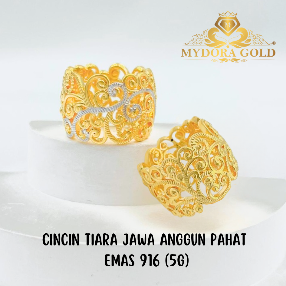 MYDORA Cincin Tiara Jawa Anggun Pahat (5G) l EMAS 916/22K