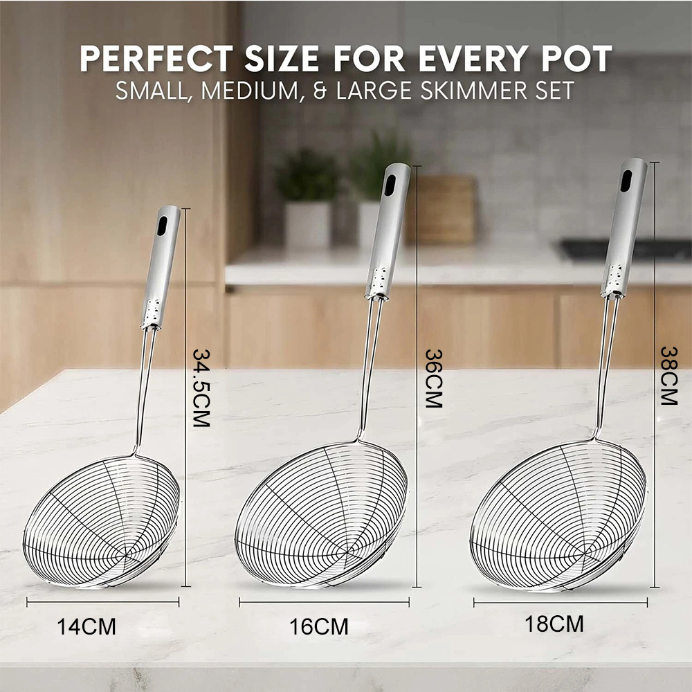 3pcs 不鏽鋼漏勺 九珠線漏（A）14cm+16cm+18cm 3個一套 UB0279