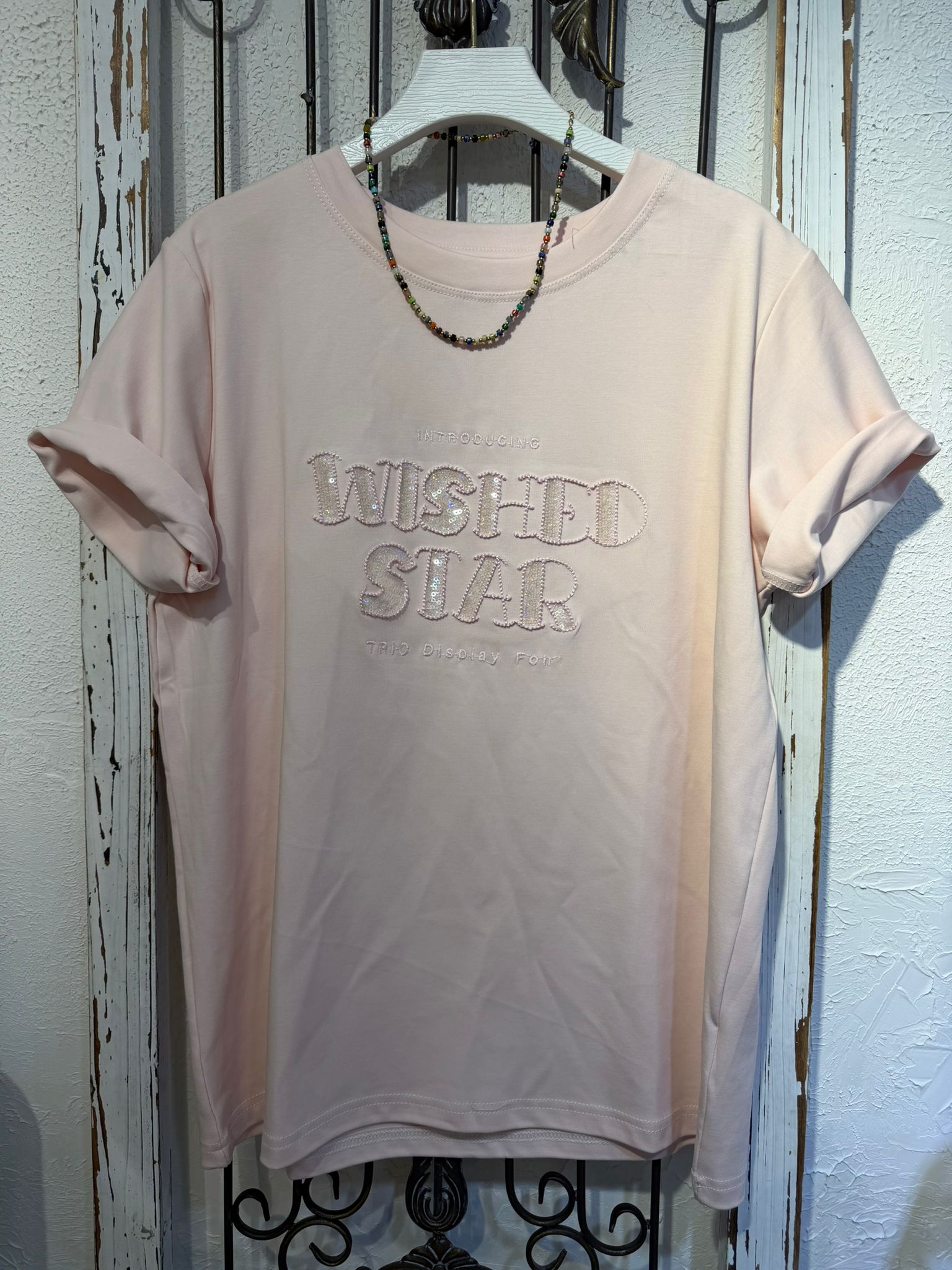 閃字粉色T恤