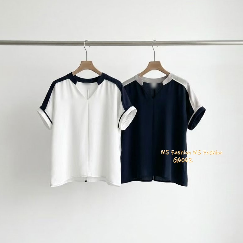 G6062 韓國🇰🇷靚料V領拼色top