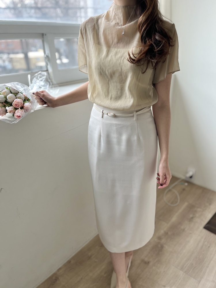 Airy Sheer Crinkle Top (Brown)