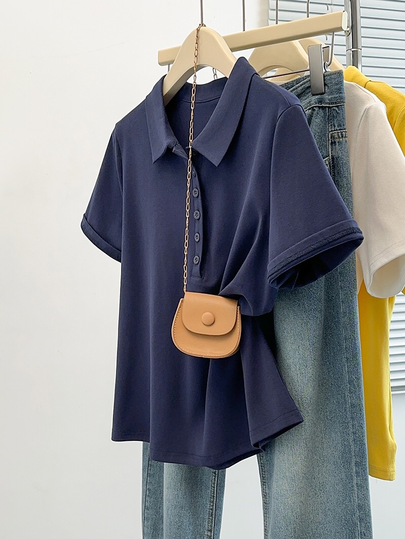 B163(6506) 韩版爆款气质半钮POLO翻领百搭6色上衣