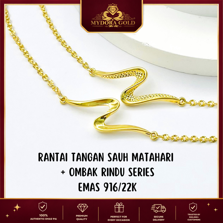 MYDORA EMAS 916 Rantai Tangan Sauh Matahari + Ombak Rindu Series l EMAS 916/22K