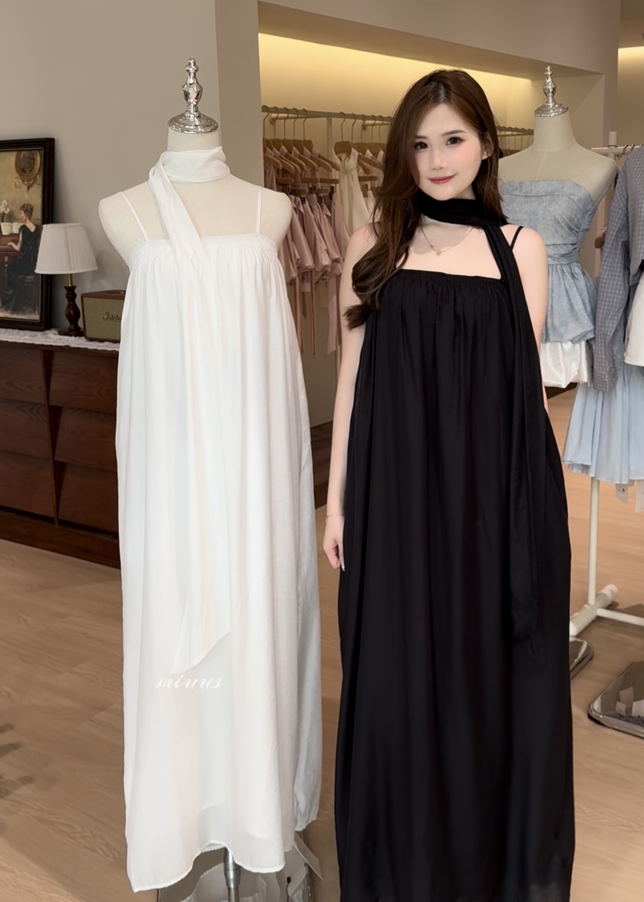 1703 FLOWY CAMI MAXI DRESS WITH SCARF 飘逸吊带长裙（含飘带） 