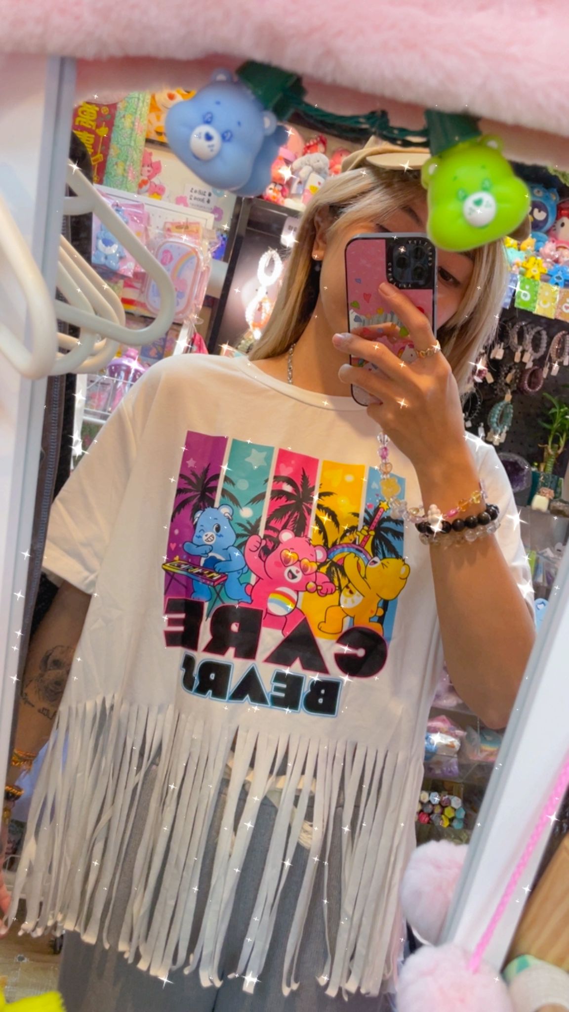 減價品🌈復古海灘熊印花流蘇 T 恤🐻