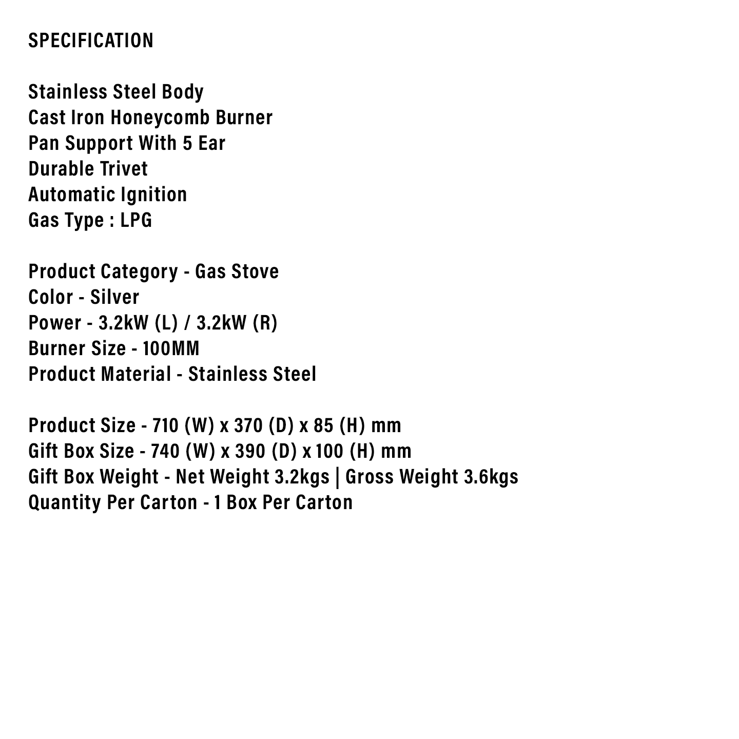 Faber 6.4kW Gas Stove FS SS2100