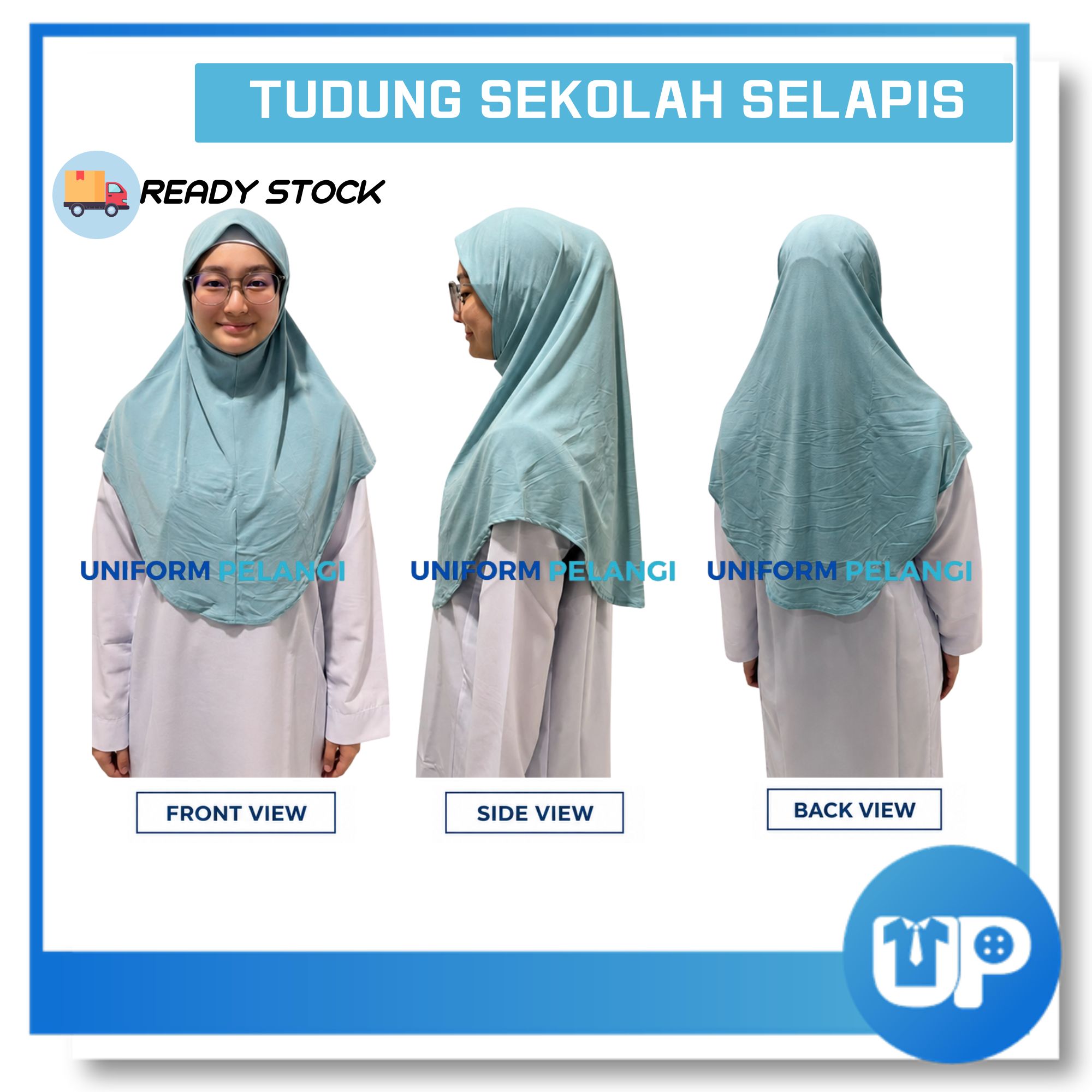Tudung Sekolah Sea Emerald Awning Lembut Selapis Kain Lycra Hijab Awning Lycra Uniform Sekolah