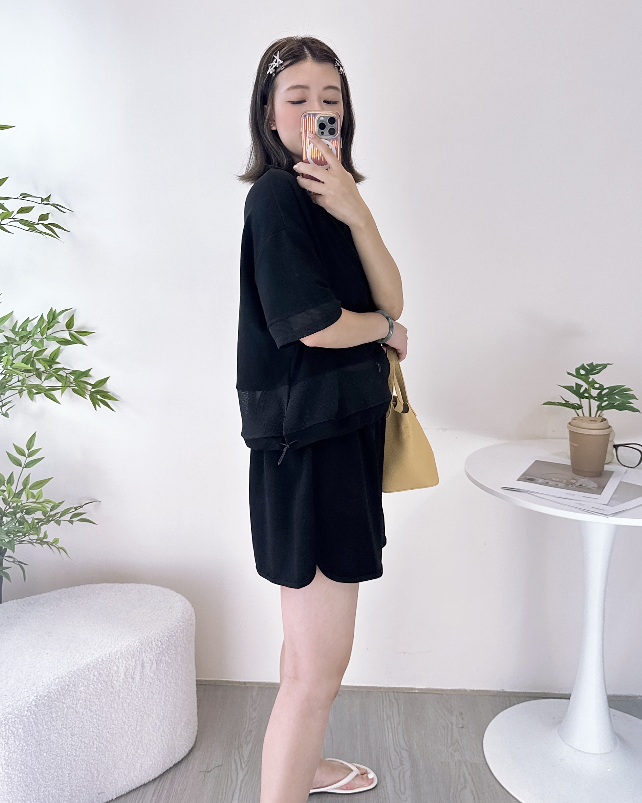 柔軟竹節棉可索繩上衣 2色