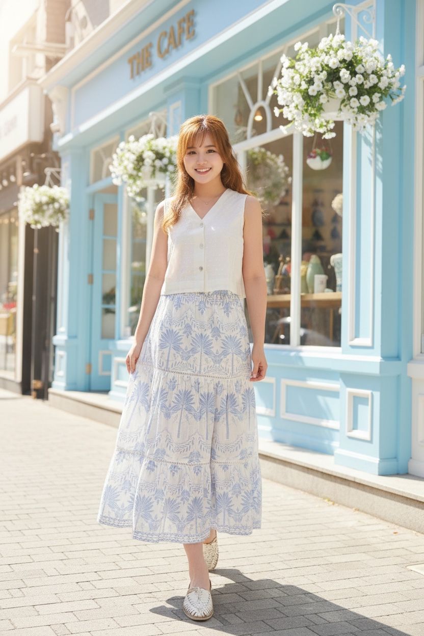 Light Blue Palm Tree 3 layer Skirt #1475