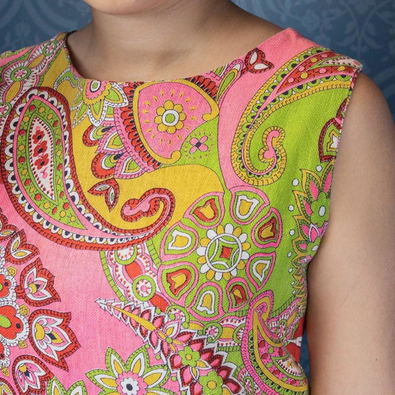 Vintage C.a. 1960s Paisley Pattern MOD Summer Dress - Size L (MU105-46)