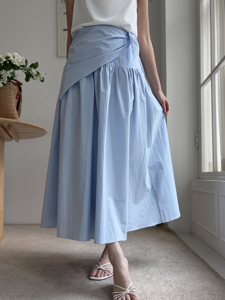 Wrap-Waist Flare Skirt (Blue)