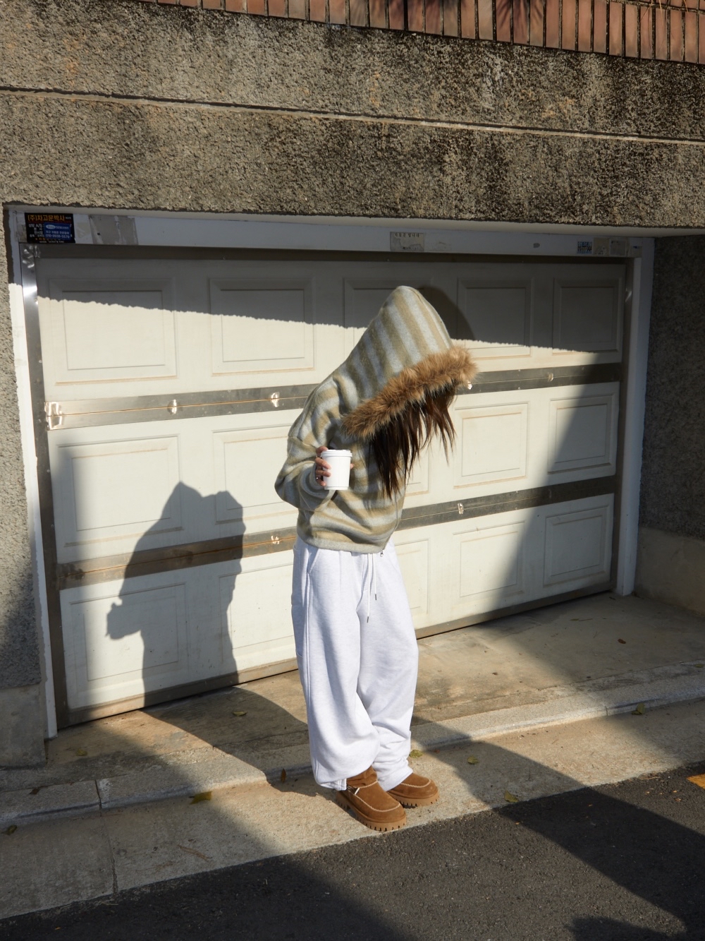 Striped Faux Fur Zip Hoodie(Unisex)