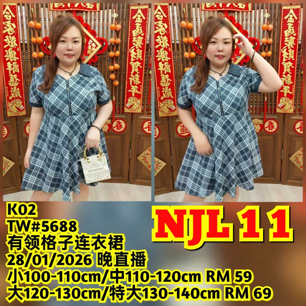 NJL11 TW#5688 有领格子连衣裙