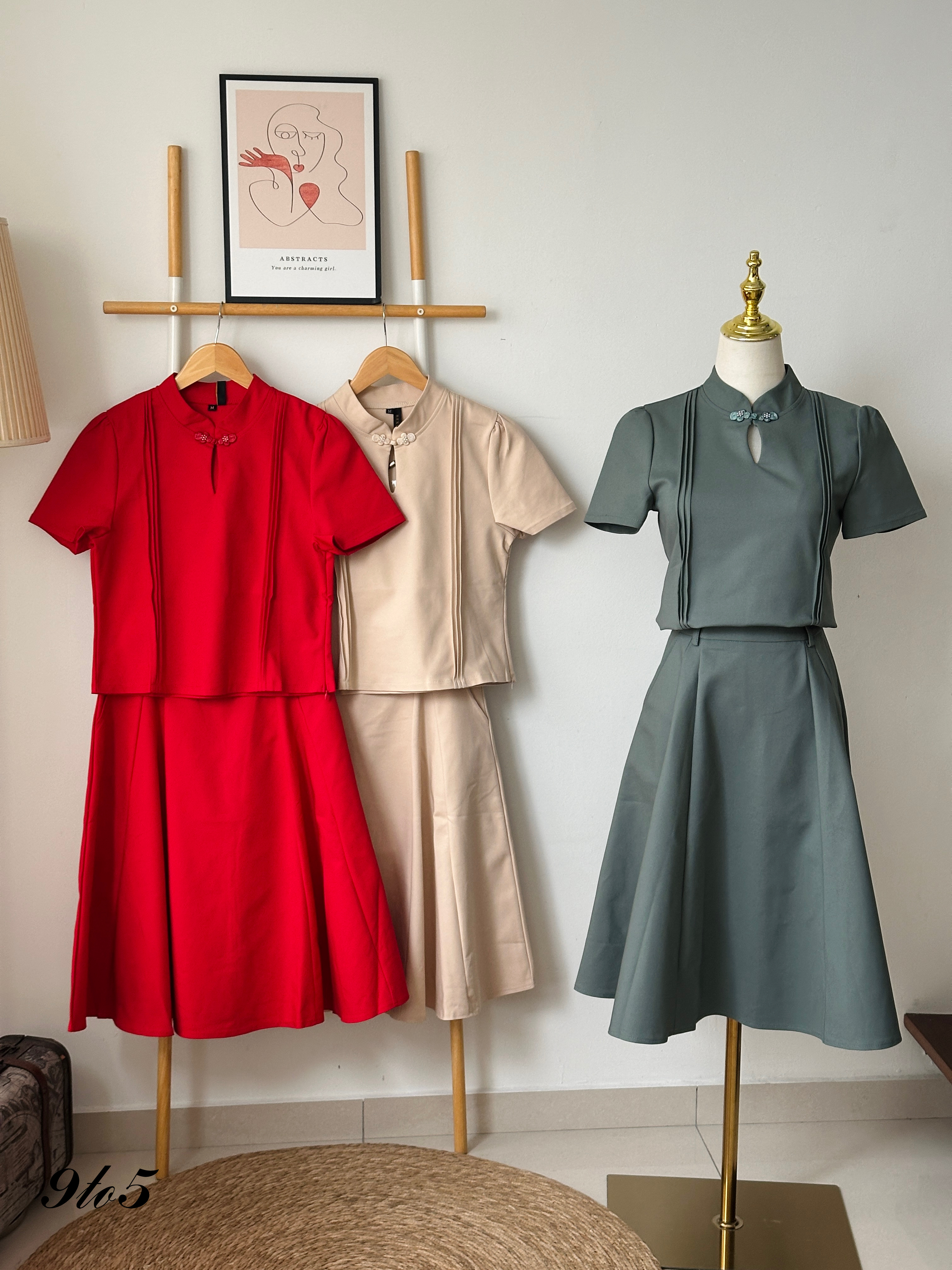 D2309 Stand Collar Cheongsam Matching Set - 3 Colors