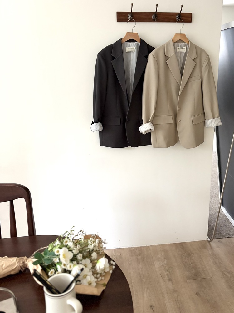 Margot Blazer with Striped Cuffs (Beige)