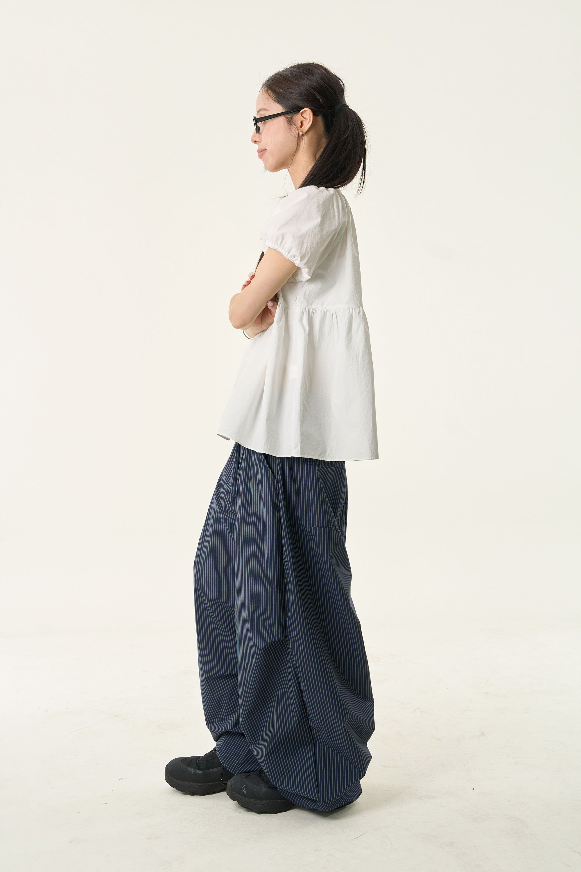 Pinstripe Pintuck Wide-Leg Pants