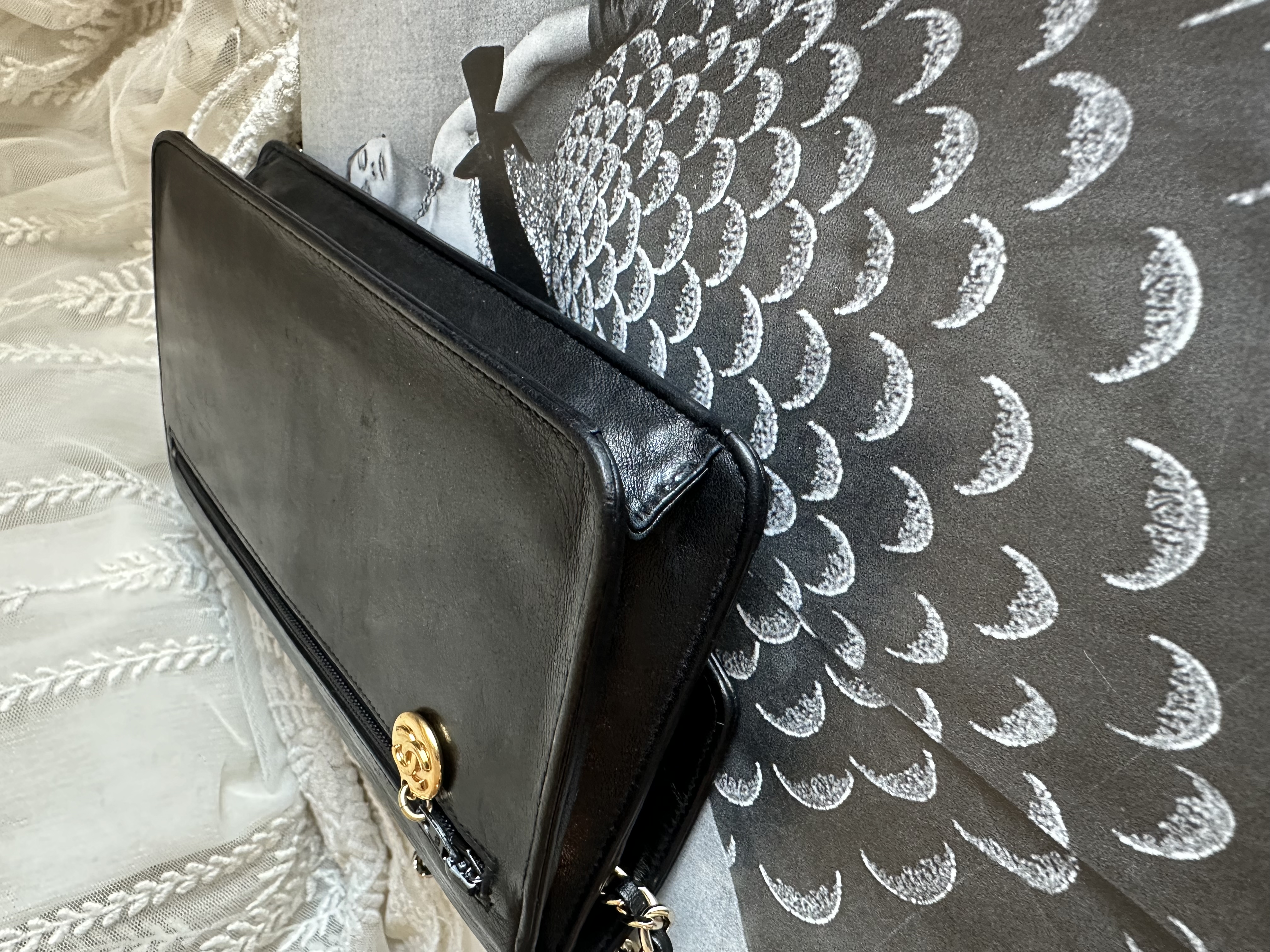 vintage chanel cc black lamb leather long wallet