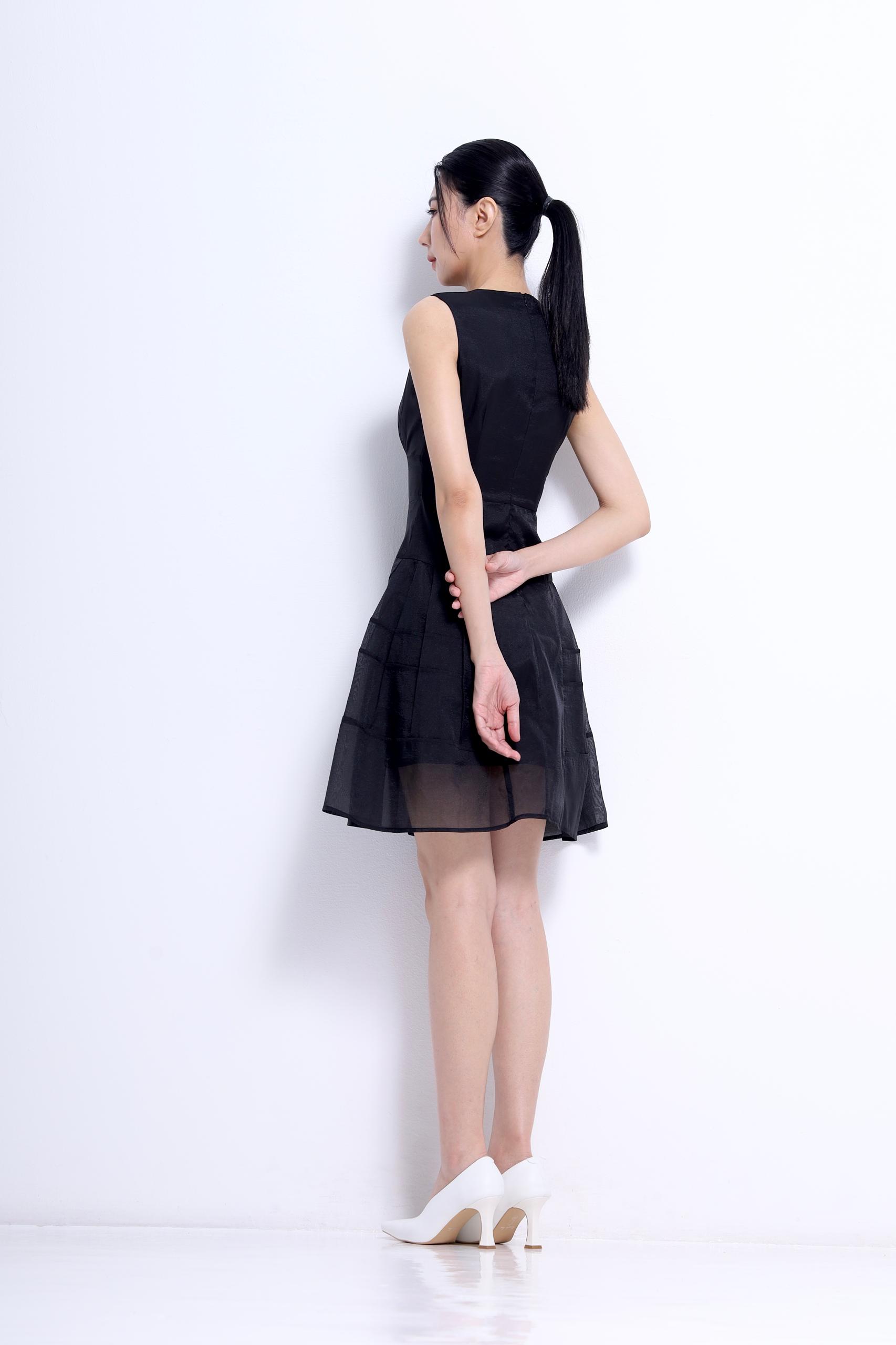 CD2151 Organza Sculpted Waist A-Line Dress