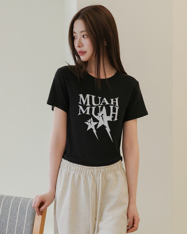 MuahMuah LIGHTNING CROP HALF T-SHIRT