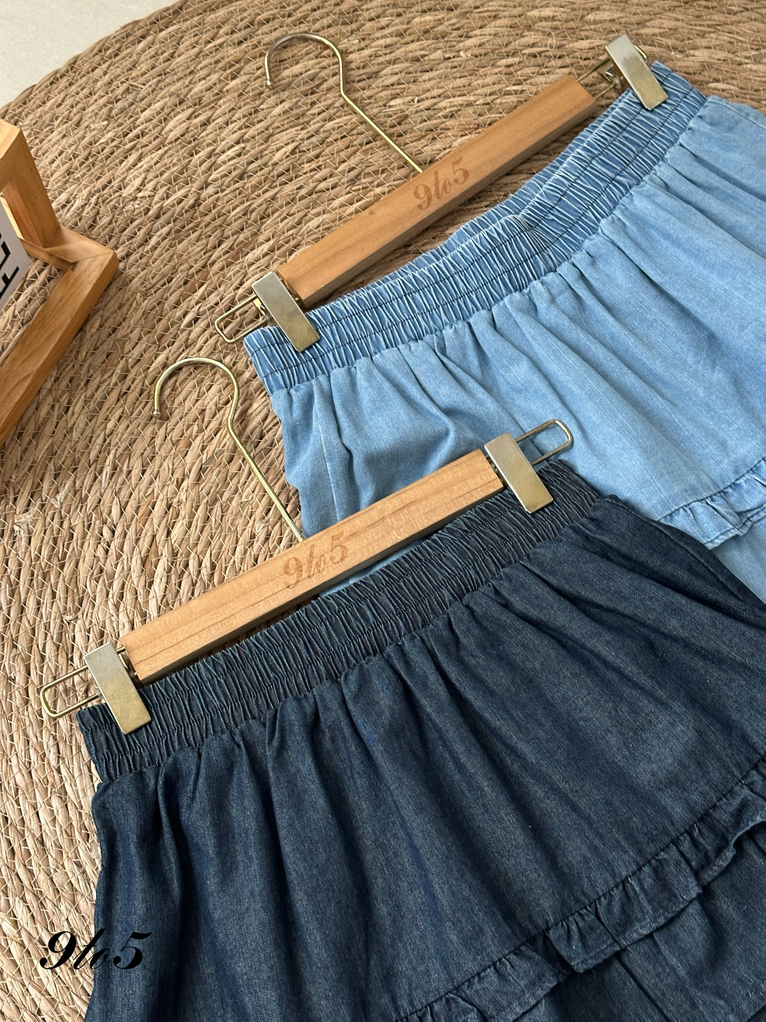 S1791 Denim Layered Short Skirt - Dark Blue & Light Blue