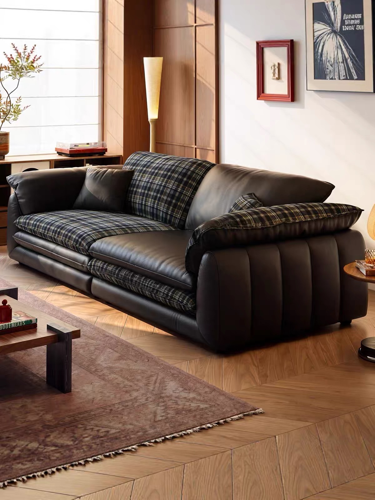 真皮梳化 直排沙發 sofa 皮布雙面靠墊 適合各戶型皮藝梳化 皮沙發
