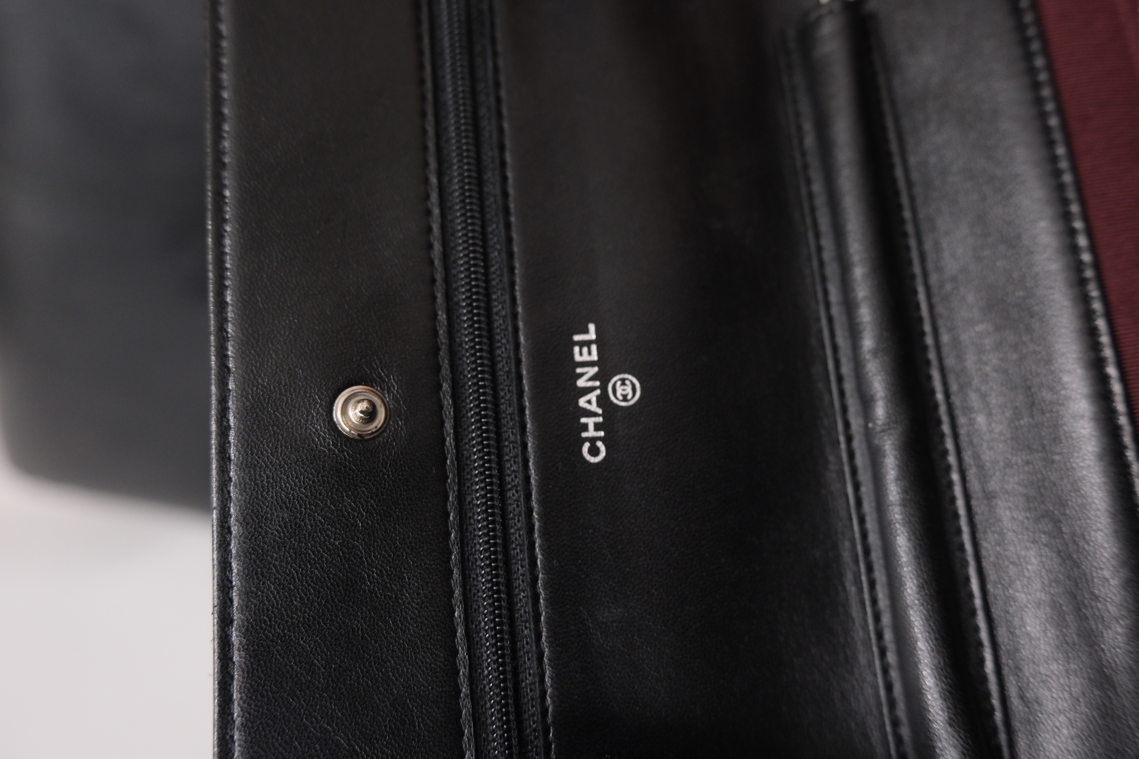 Chanel Lambskin Chain Wallet Black Silver 