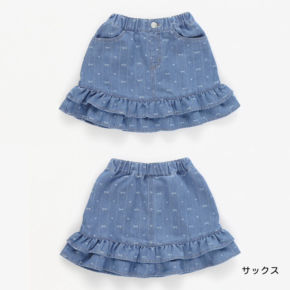 🆕【⭐訂購⭐】🌀 🇯🇵 日本直送🇯🇵 緞帶圖案 雙層荷葉邊下擺 提花牛仔裙［2款選］🌀 [ELDA-0239][260526]